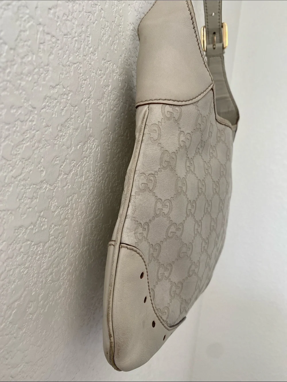 Gucci Beige Monogram Hobo Bag with Gold Hardware